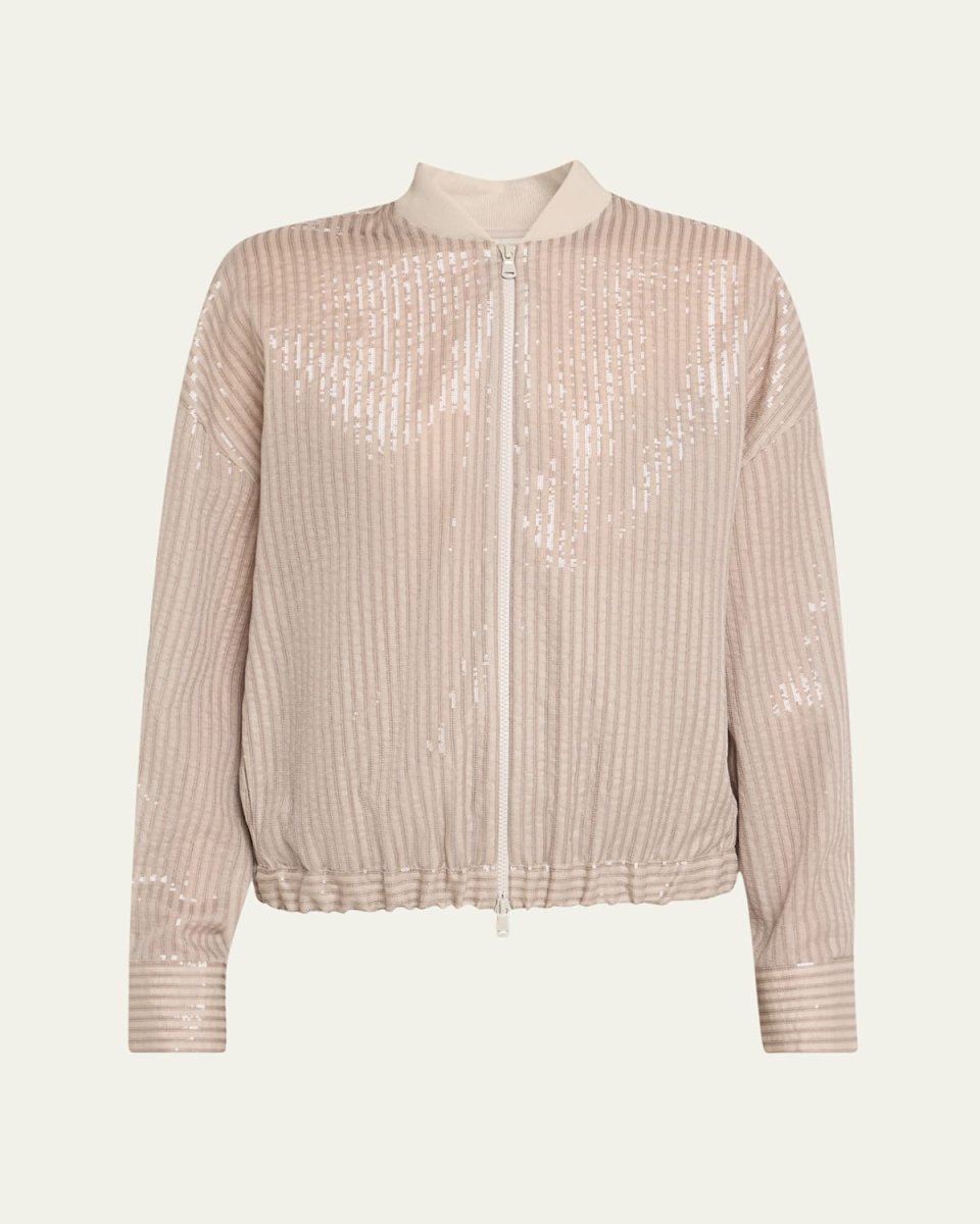 Stripe Sequined Organza Bomber Jacket